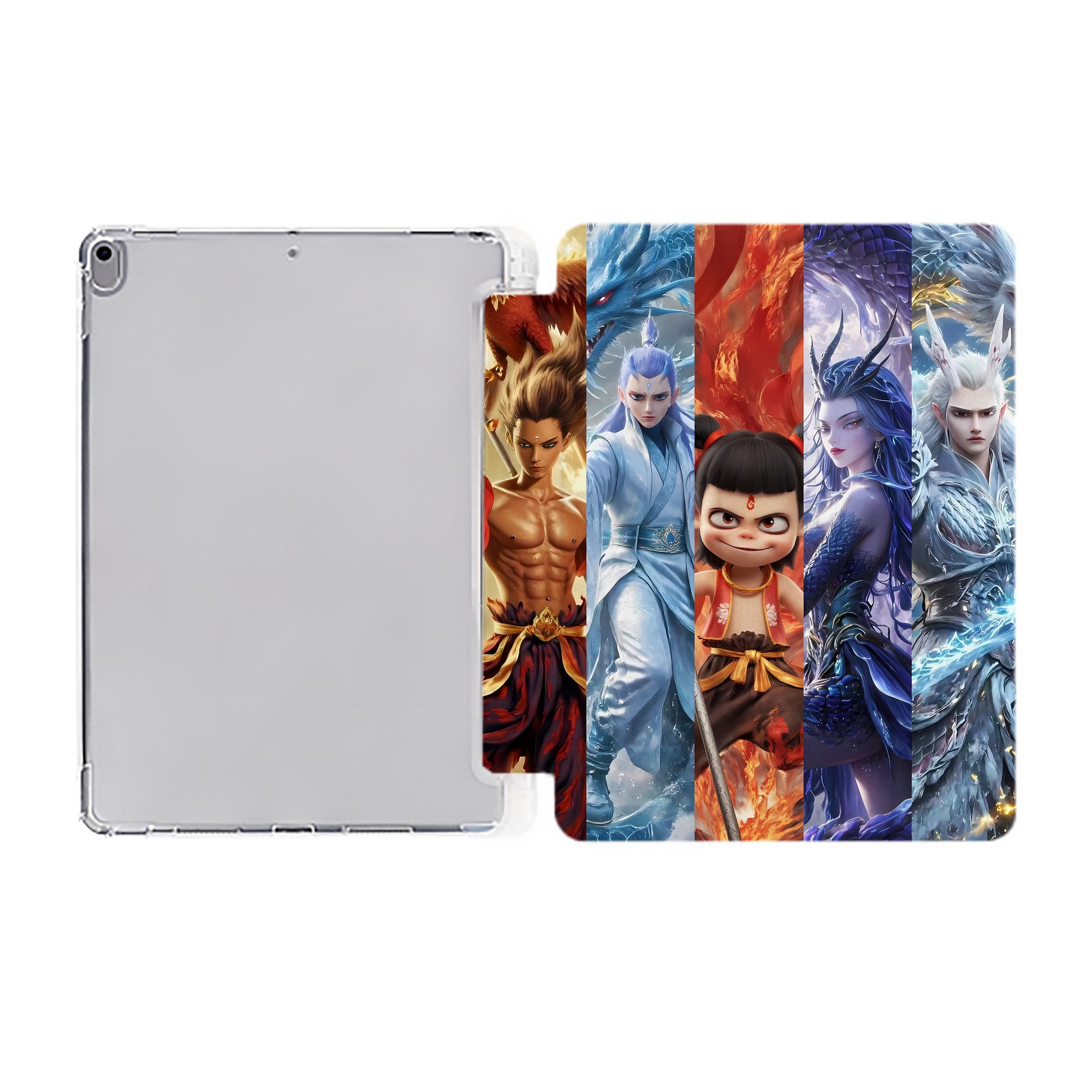 （画像用） Ne Zha 2 ナタ 魔童の大暴れ IPad ケース ペン収納付き 三つ折りスタンド PUレザー×シリコン 対応機種9.5/10.5/10.9インチ